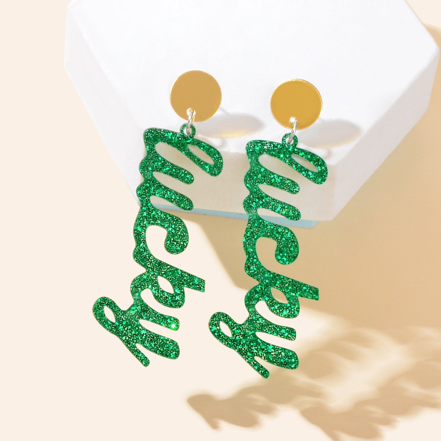 Acrylic Green Letter Drop Earrings