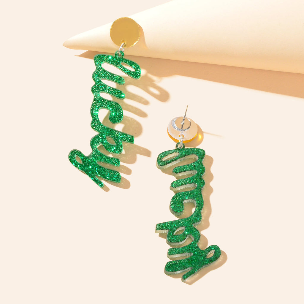 Acrylic Green Letter Drop Earrings