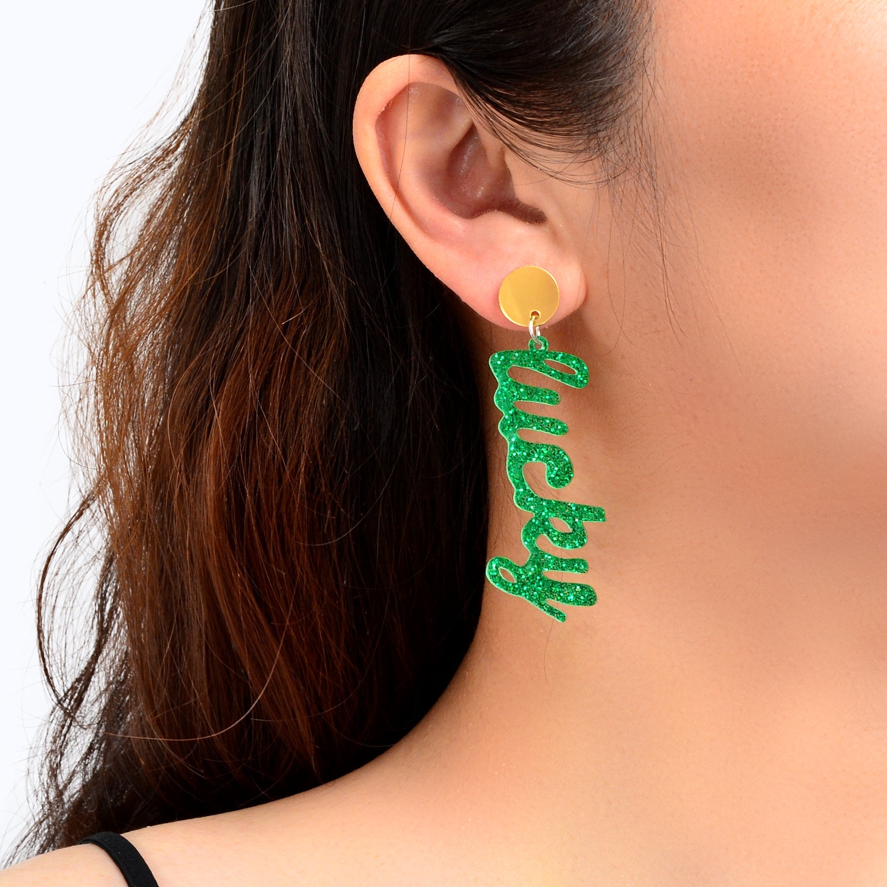 Acrylic Green Letter Drop Earrings