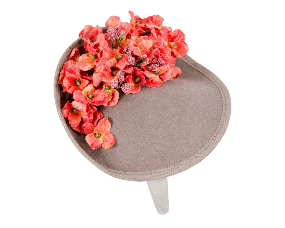 Grey and coral winter racing fascinator by Fillies Collection