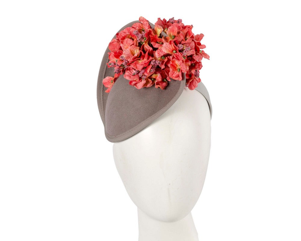 Grey and coral winter racing fascinator by Fillies Collection
