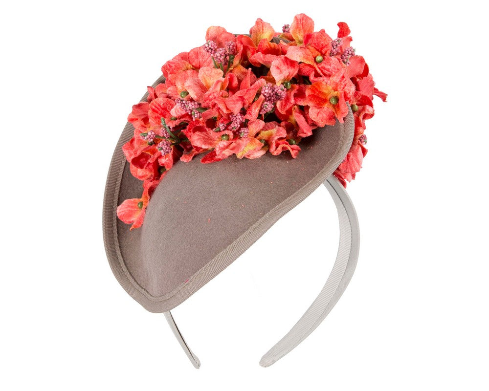 Grey and coral winter racing fascinator by Fillies Collection