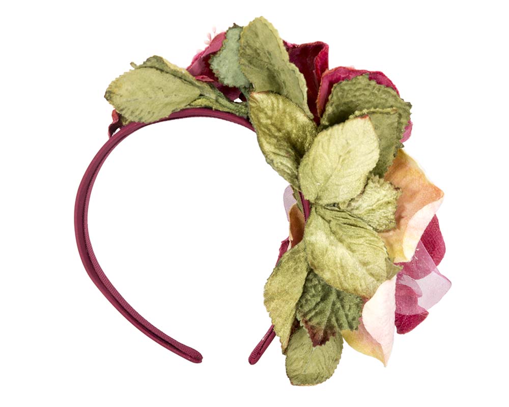 Burgundy flower headband fascinator by Max Alexander