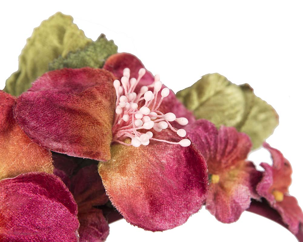 Burgundy flower headband fascinator by Max Alexander