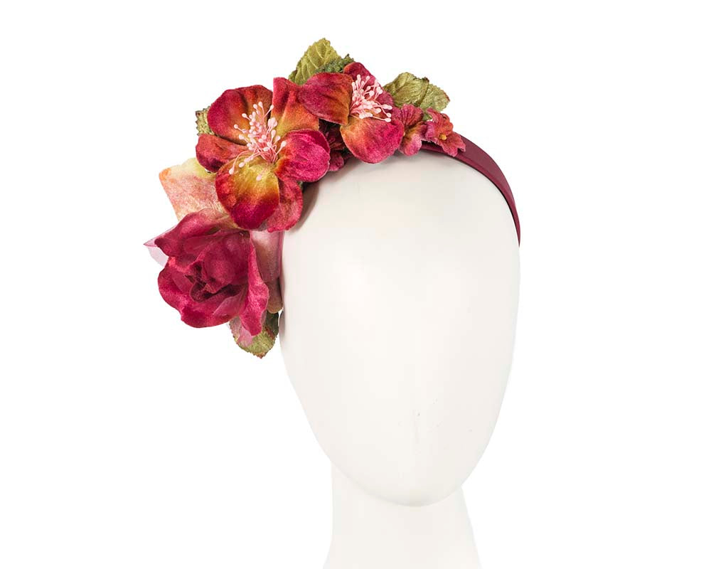 Burgundy flower headband fascinator by Max Alexander