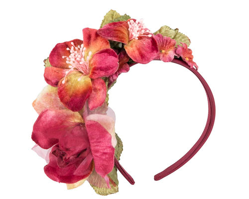 Burgundy flower headband fascinator by Max Alexander