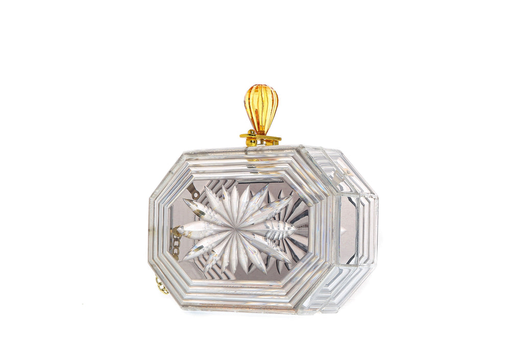 Perfume Bottle Clear Flower Cut Acrylic Box Clutch-Gray