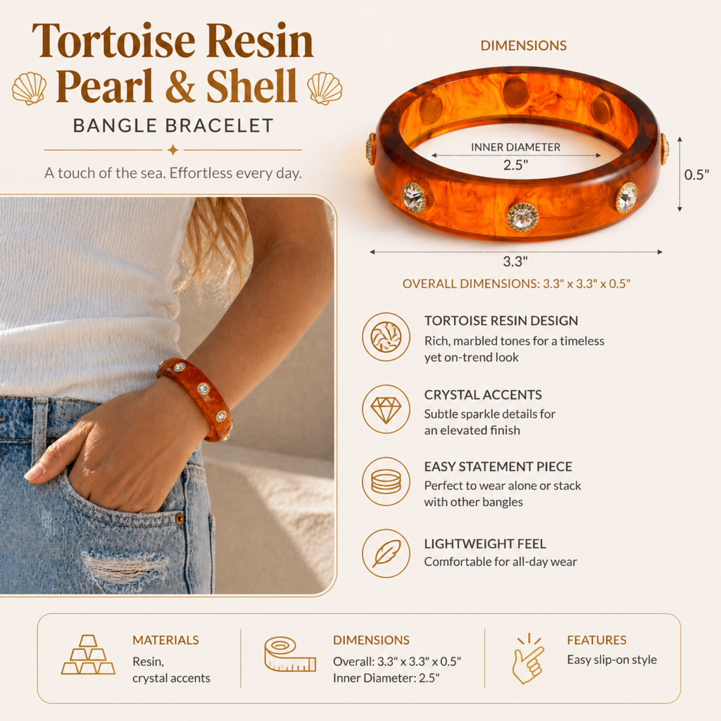 Tortoise Resin Crystal Stud Bangle Bracelet