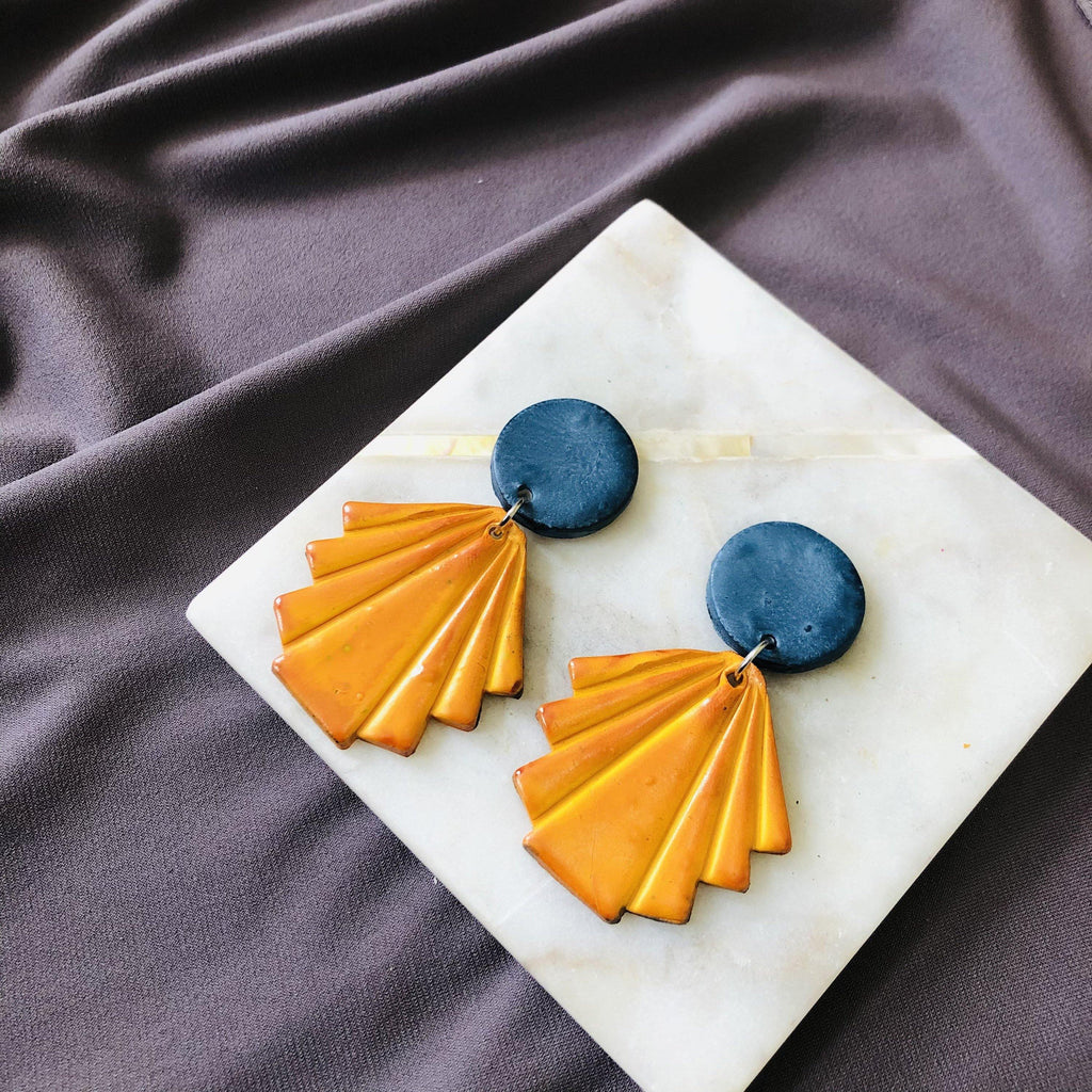 Geometric Fan Clip On Earrings for Non-Pierced Ears, Handmade – "Ruth"