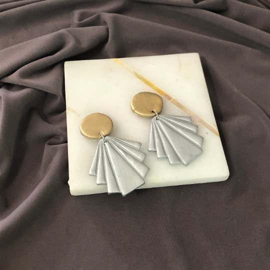 Geometric Fan Clip On Earrings for Non-Pierced Ears, Handmade – "Ruth"