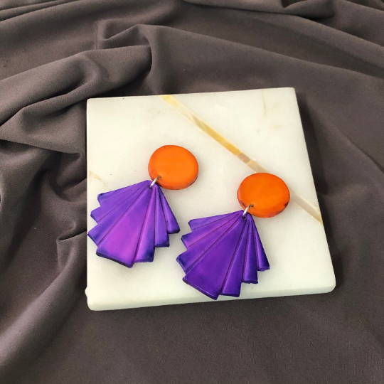 Geometric Fan Clip On Earrings for Non-Pierced Ears, Handmade – "Ruth"