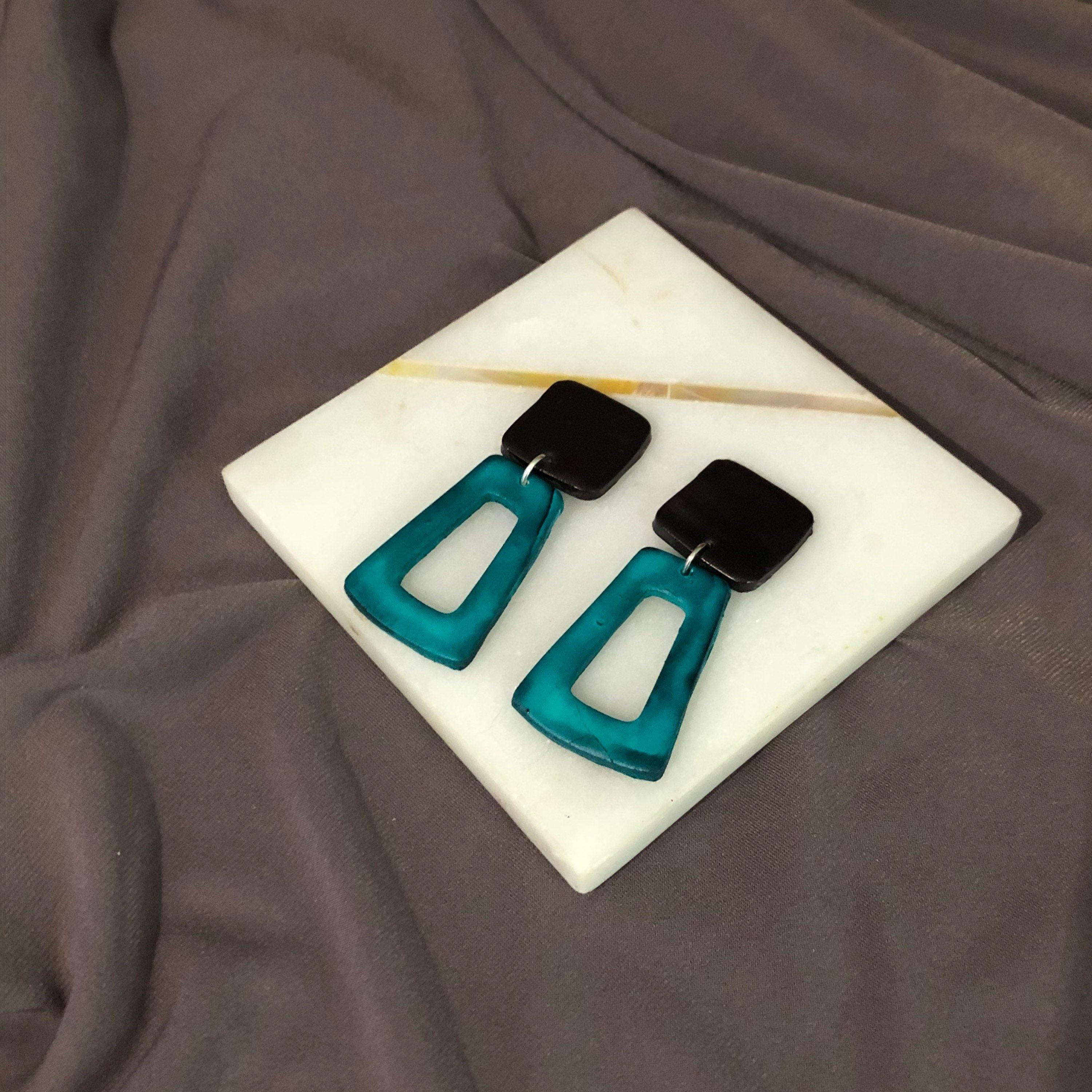 Open Rectangle Statement Earrings Handmade (Post or Clip On)- "Ava"