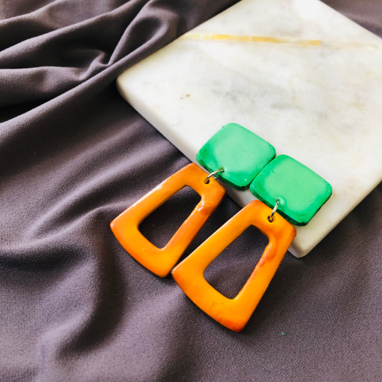 Open Rectangle Statement Earrings Handmade (Post or Clip On)- "Ava"