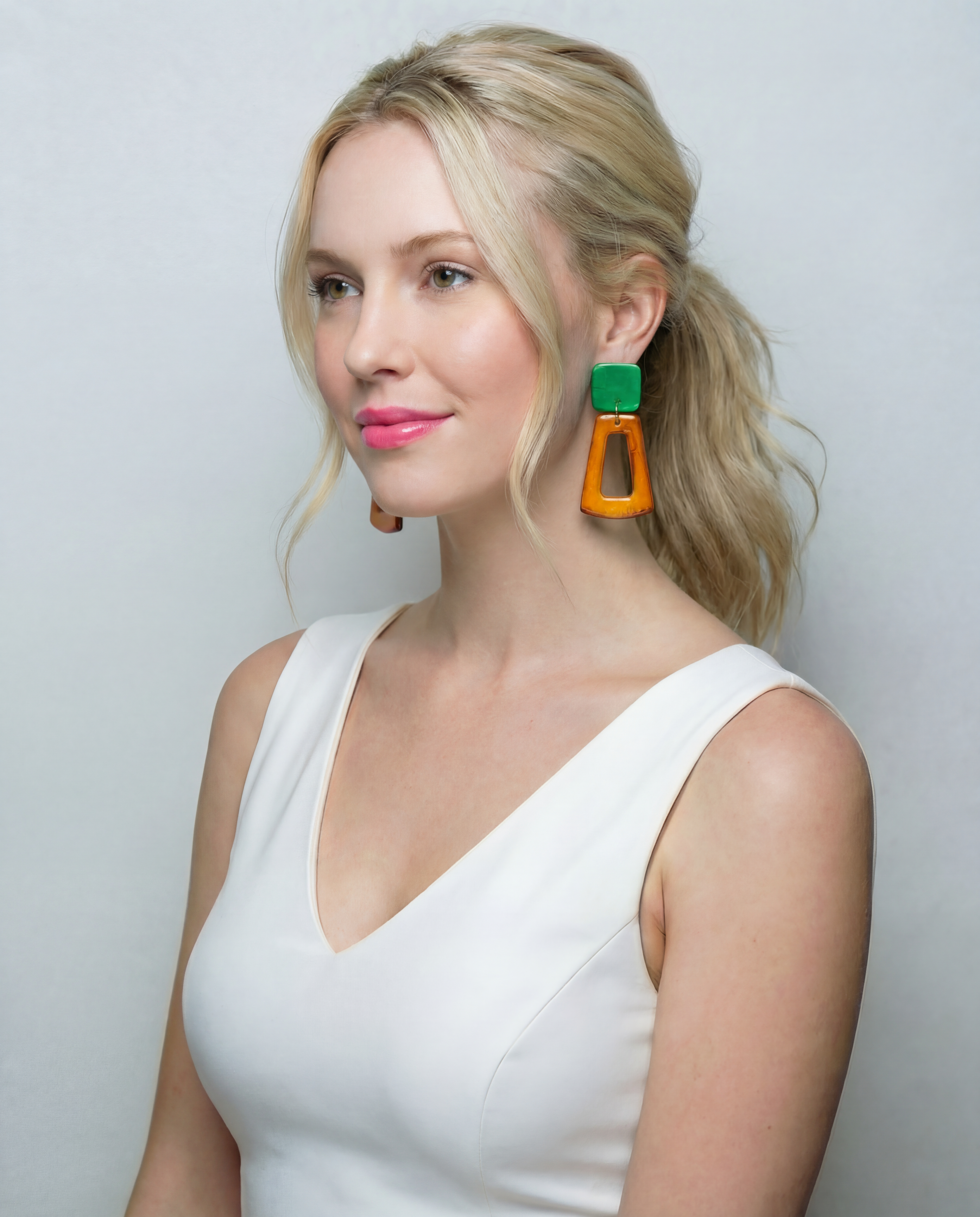 Open Rectangle Statement Earrings Handmade (Post or Clip On)- "Ava"