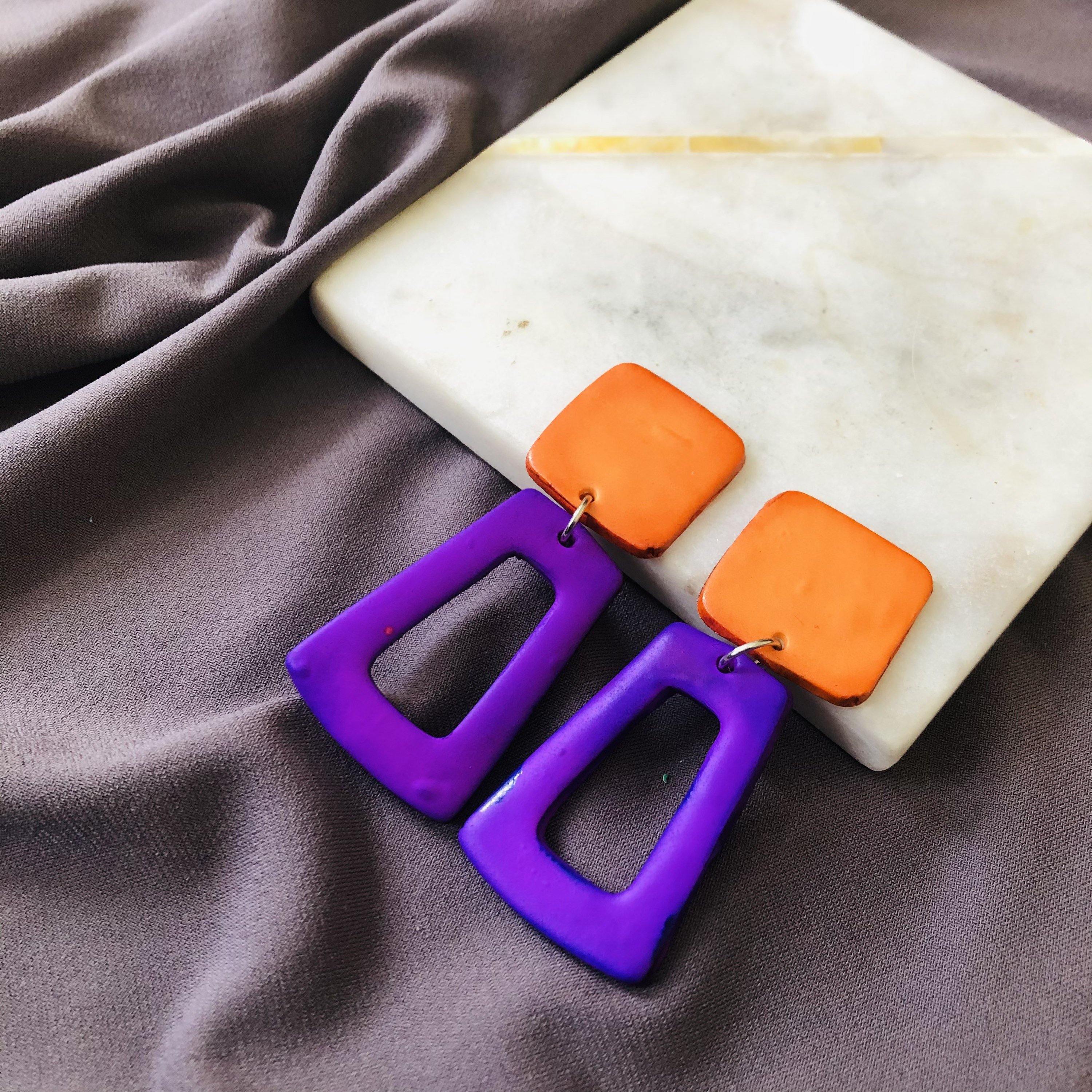 Open Rectangle Statement Earrings Handmade (Post or Clip On)- "Ava"