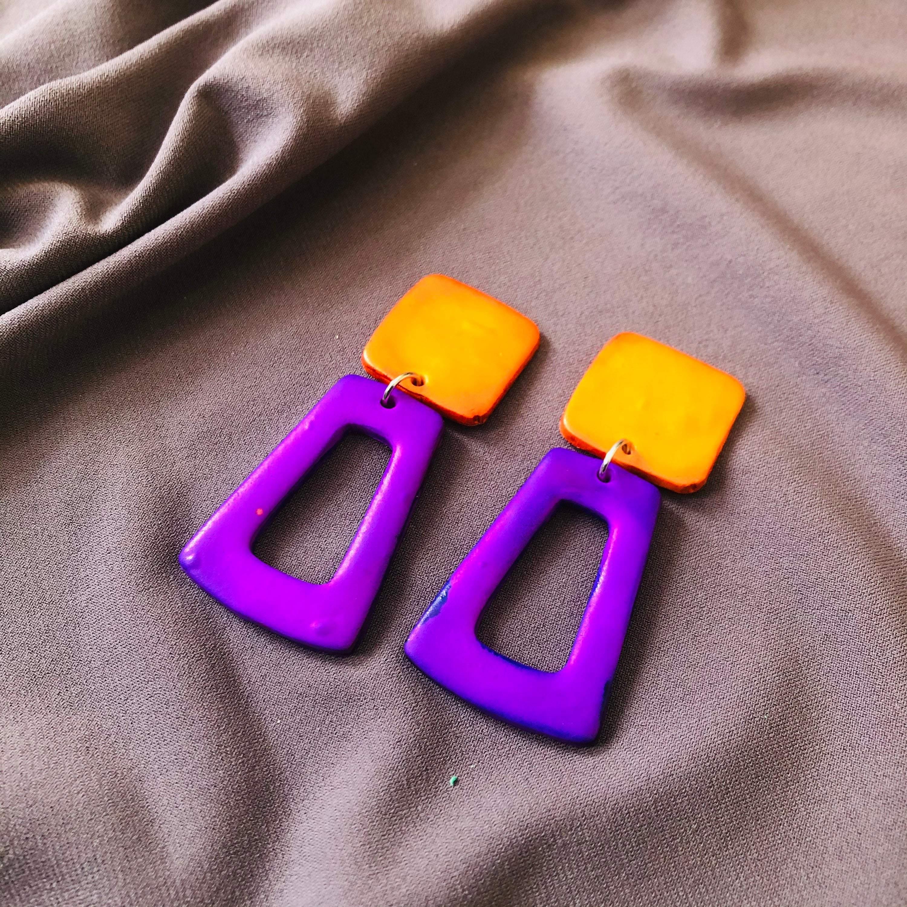 Open Rectangle Statement Earrings Handmade (Post or Clip On)- "Ava"