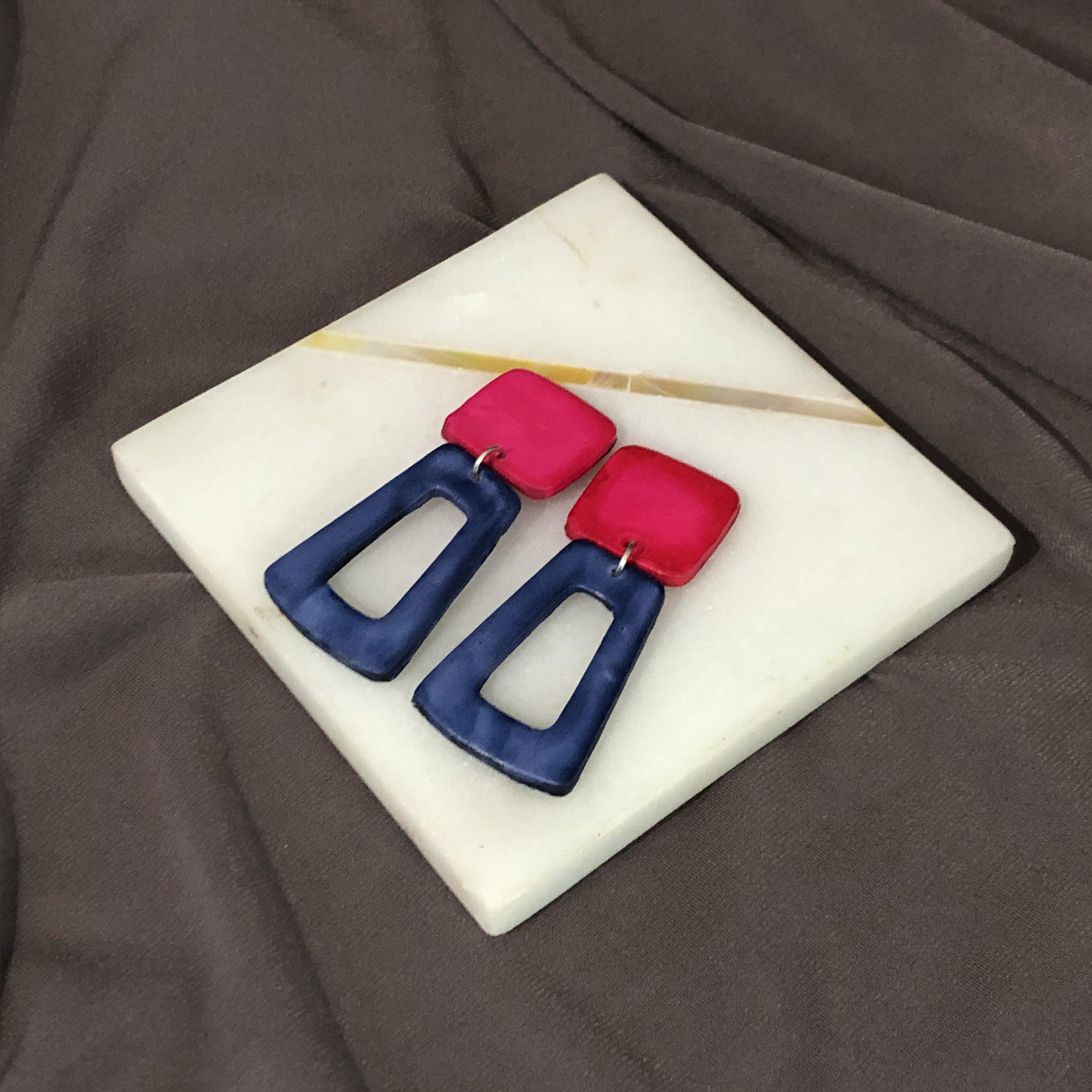 Open Rectangle Statement Earrings Handmade (Post or Clip On)- "Ava"