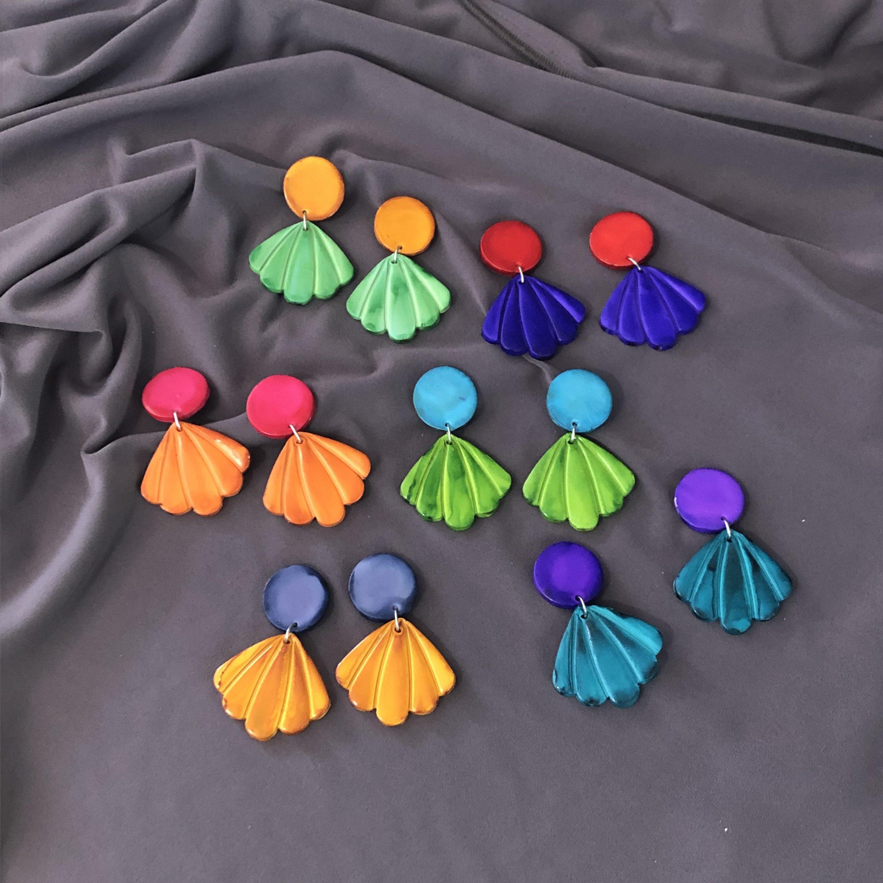 Mint Seashell Clip On Earrings Handmade "Sarah"