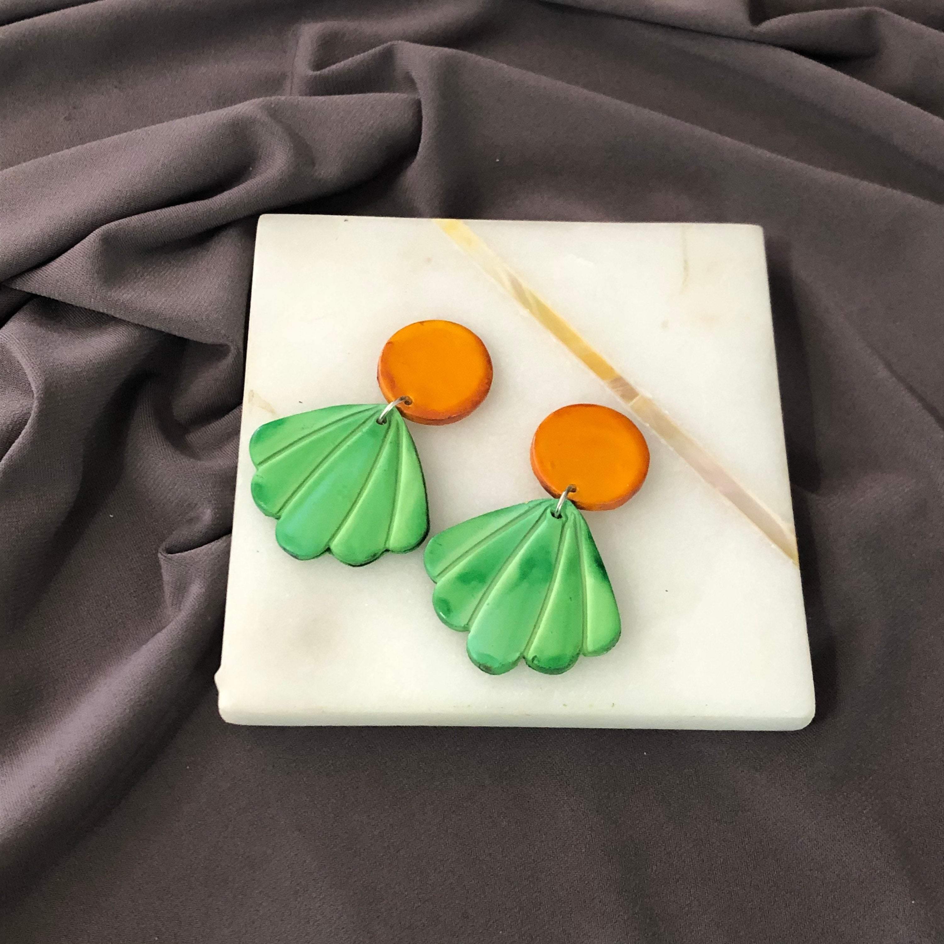 Mint Seashell Clip On Earrings Handmade "Sarah"