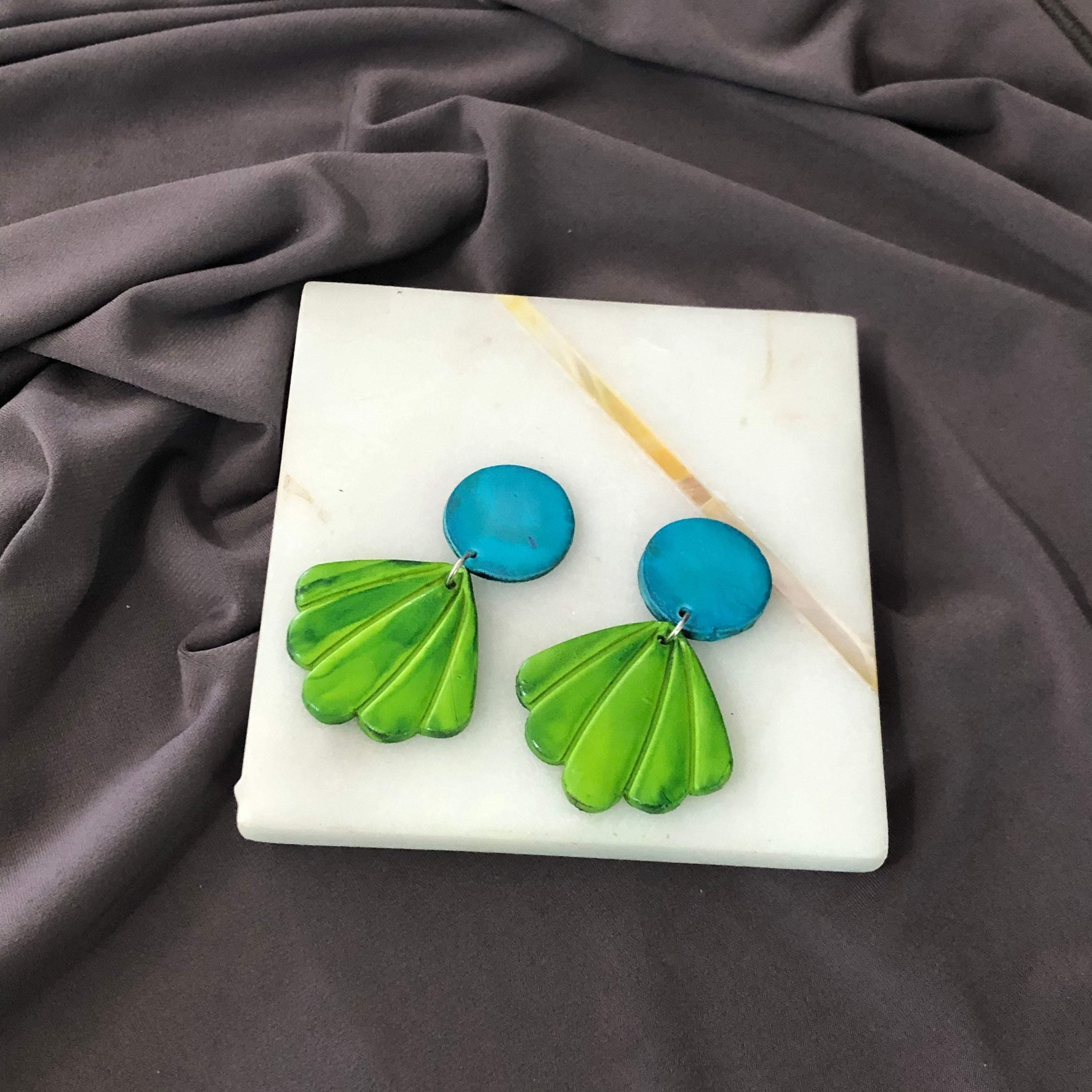Mint Seashell Clip On Earrings Handmade "Sarah"