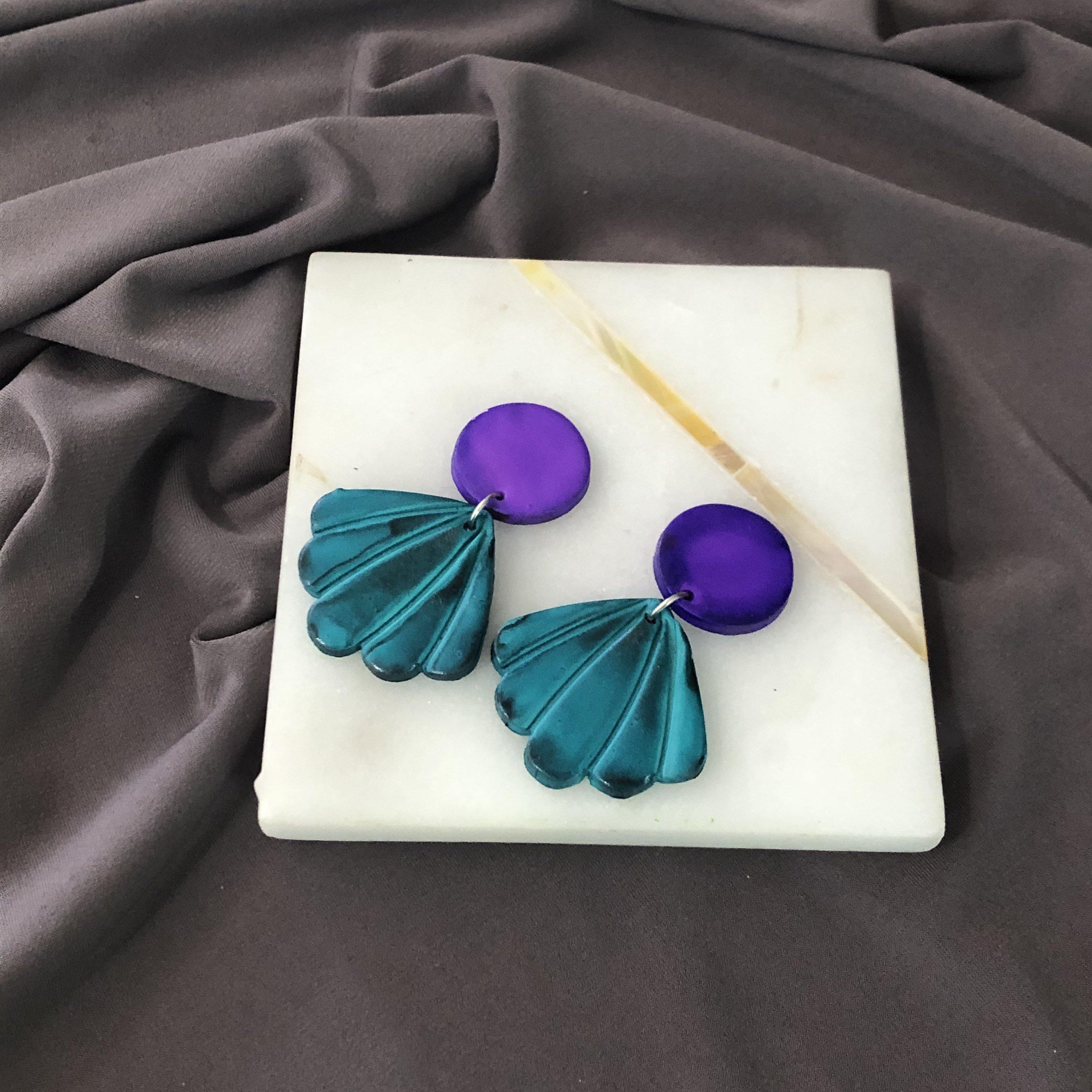Mint Seashell Clip On Earrings Handmade "Sarah"