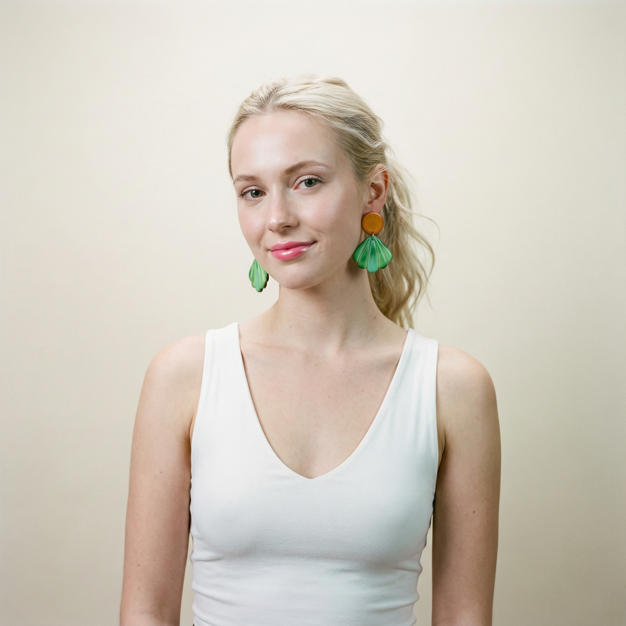 Mint Seashell Clip On Earrings Handmade "Sarah"